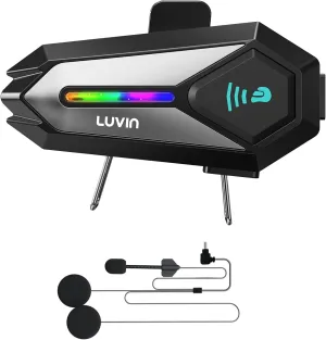 LUVIN Helmet Bluetooth Headset with RGB Light 300m Rider-to-Passenger Motorcycle Bluetooth Intercom Double Noise Cancellation Motorcycle Communication Systems with IP56 Waterproof 1000mAh HiFi Sound