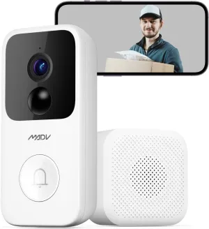 MADV Smart Video Doorbell, 2K Resolution, Night Vision, Two-Way Audio, Motion Detection, Voice Changing Answering, Cloud Storage, Free Chime, Instant Installation