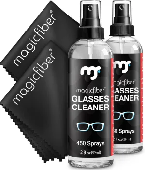 MagicFiber Glasses Cleaner Kit - (2) Eyeglass Cleaner Sprays   (2) Microfiber Cleaning Cloth - Wipes For Eye Glasses, Lenses, Cameras, Screens, Sunglasses, Phones, Electronics, Computer, VR, TV