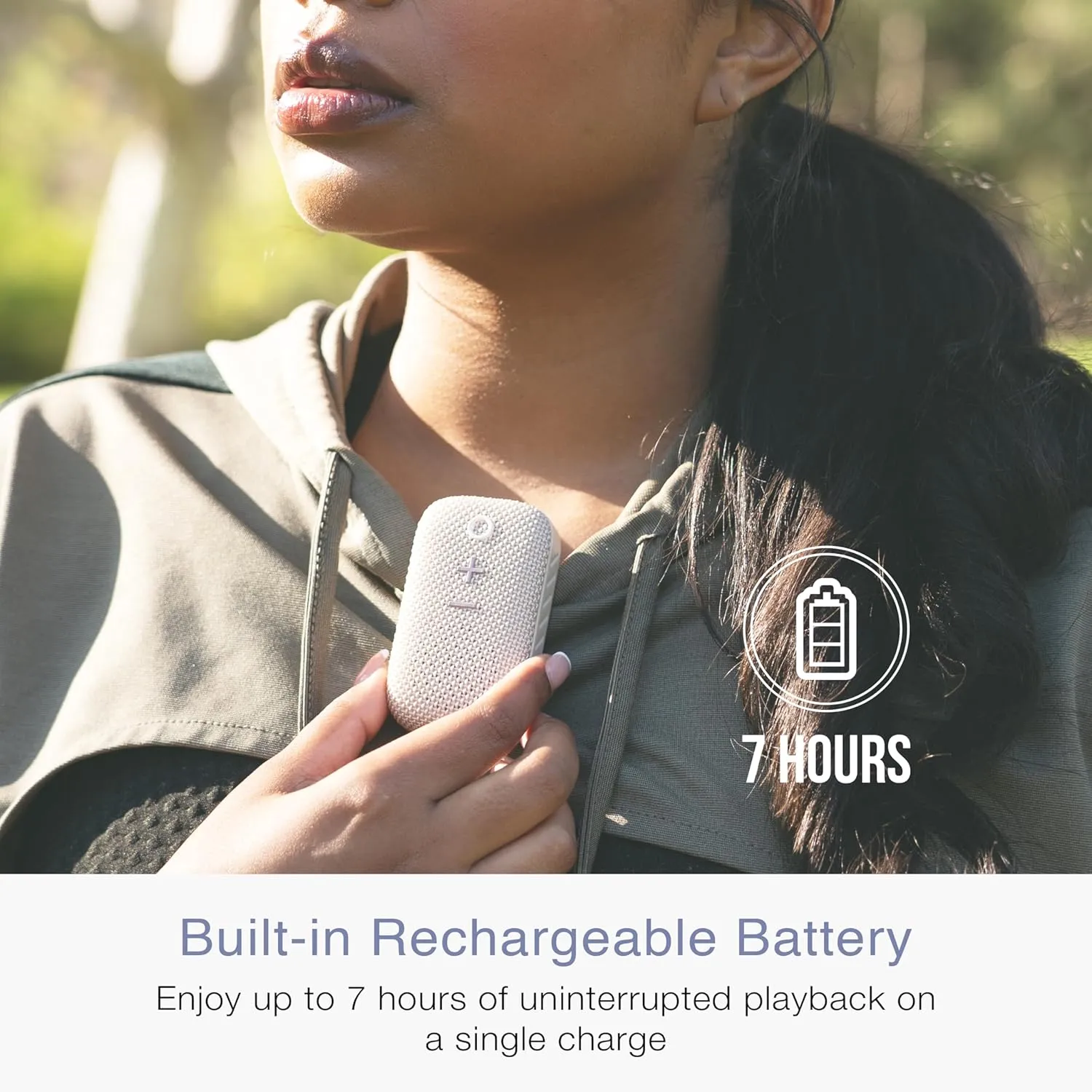 MEE audio goSPKR Small Wearable Clip-on Bluetooth Speaker with IPX5 Water Resistance, Built-in Speakerphone with Microphone for Hands-Free Calls, Compact Design, Can Connect Up to 2 in Stereo (Beige)