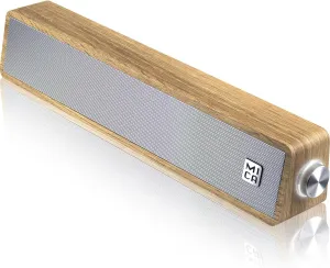 MICA Computer Speakers, Wired Computer Sound Bar, Wooden Mini Soundbar, USB Powered PC Speakers for Desktop Monitor, Laptop, Tablet, 3.5mm Aux Connection, Angled (Yellow)