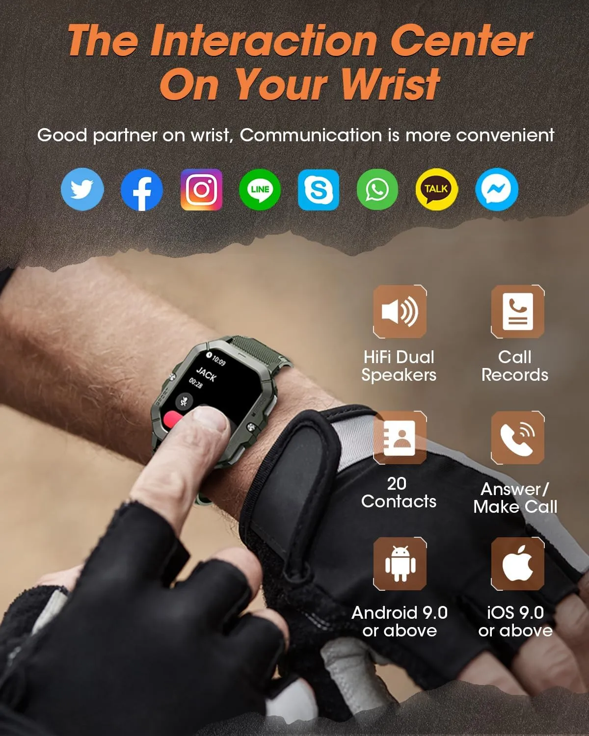 Military Smart Watches for Men (Answer/Make Calls), Waterproof Rugged Fitness Tracker with Blood Pressure/Heart Rate/SpO2/Sleep, Bluetooth Tactical Smart Watch for Android and iPhone, Military Green