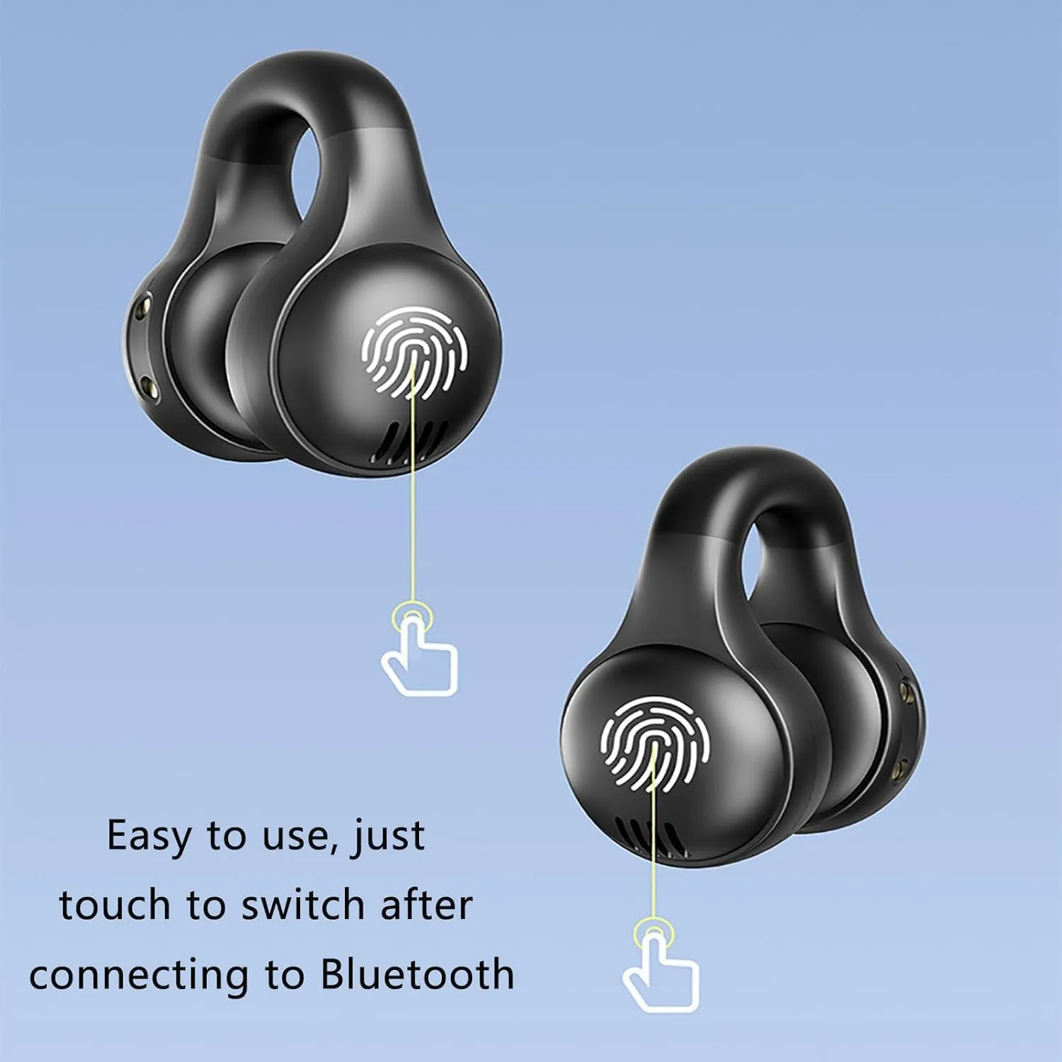 Morrat Ear Clip Headphones, Morrat Wireless Ear Clip Bone Conduction Headphones, Equipped with Bluetooth 5.2,Led Smart Display,Fingerprint Touch,Suitable for Running, Cycling and Sports (Black)
