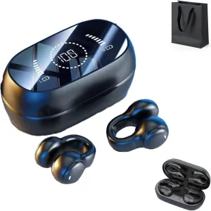 Morrat Ear Clip Headphones, Morrat Wireless Ear Clip Bone Conduction Headphones, Equipped with Bluetooth 5.2,Led Smart Display,Fingerprint Touch,Suitable for Running, Cycling and Sports (Black)