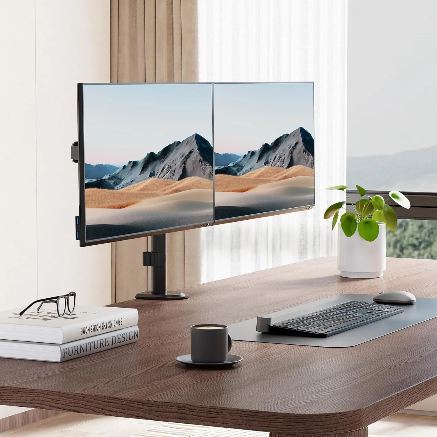 Mount-It! Dual Monitor Mount, Dual Monitor Arm for 2 Screens on Desk, Adjustable Tilt and Swivel Arms for Double Screen up to 32 and 19.8 Lbs VESA 75x75 and 100x100 C-clamp & Grommet