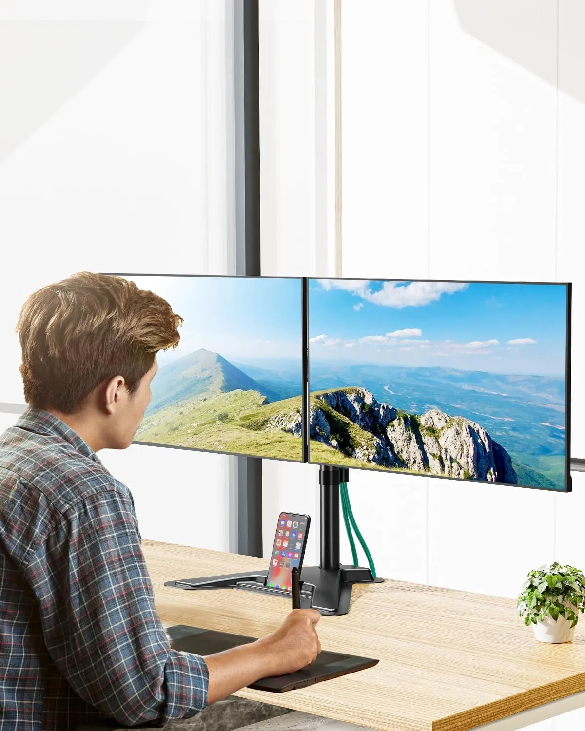 MOUNT PRO Dual Monitor Stand, Free-Standing Full Motion Monitor Desk Mount Fits 2 Screens up to 27 inches,17.6lbs with Height Adjustable, Swivel, Tilt, Rotation, VESA 75x75 100x100, Black