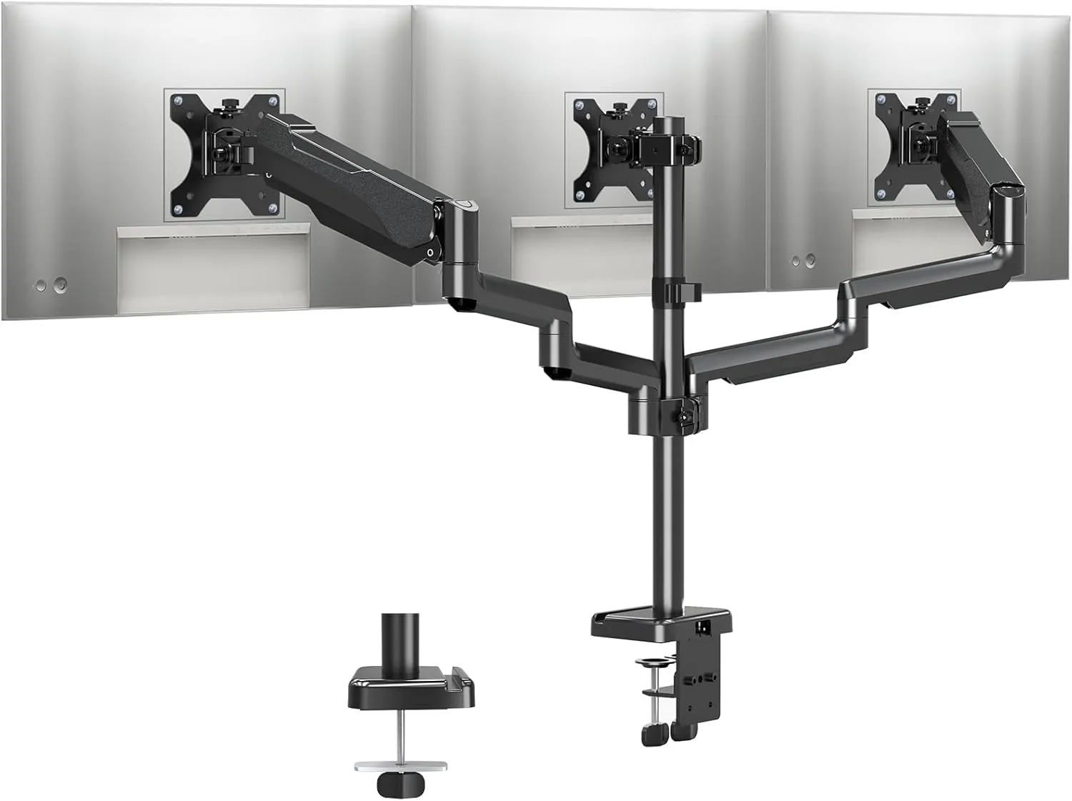 MOUNTUP Triple Monitor Stand Mount - 3 Monitors Desk Mount for Computer Screens Up to 27 inch, Triple Monitor Arm with Gas Spring, Heavy Duty Monitors Stand, Each Arm Holds Up to 19.8 lbs, MU0006