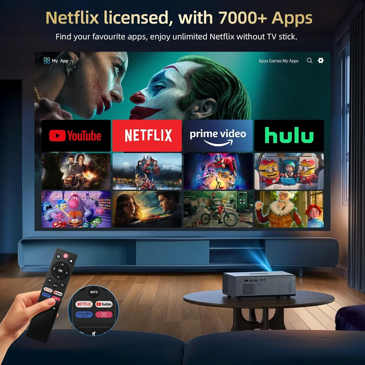 [Netflix Officially & Dolby Audio] Smart Projector with WiFi6 and Bluetooth5.3, Electric Focus & Auto Keystone 4K Support, 22000L Movie Projectors, OWNKNEW Native 1080P Proyector Built-in Apps
