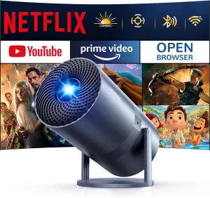 [Netflix Officially & Electric Focus]Mini Projector with WiFi and Bluetooth - 1080P 4K Support Portable Outdoor Projector,YOWHICK 270Smart Projector for Movie Night/Ceiling /Home Theater (Grey)