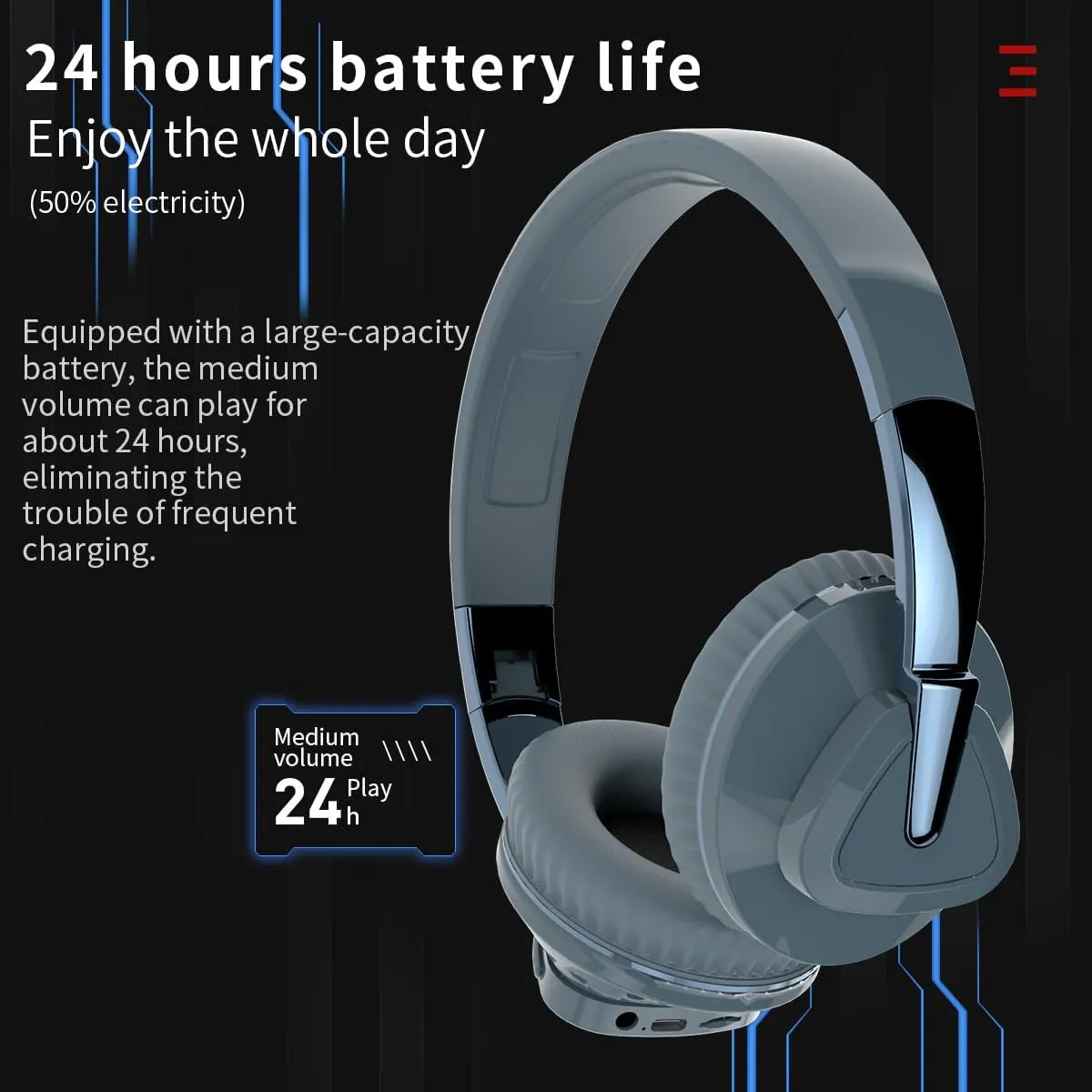 Over Ear Bluetooth Headphones Wireless Overhead, Hifi Stereo, 24hrs Playtime, 2-core Lossless for Tv, Gym, PC, Cell Phone (Blue), 2A537-H3