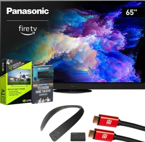 Panasonic TV-65Z95AP Z95 65-inch OLED 4K UHD Smart Fire TV 2024 Bundle with WN10 Neck Speaker, 4 YR CPS Enhanced Protection, 2X HDMI Cable & Deco Gear Complete Home Theater Beginner's Guidebook