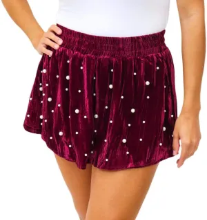 Pearl Velvet Shorts for Women High Waisted Skort,A-Line Mini Skirt, Holiday Outfit Date Night Birthday Shorts