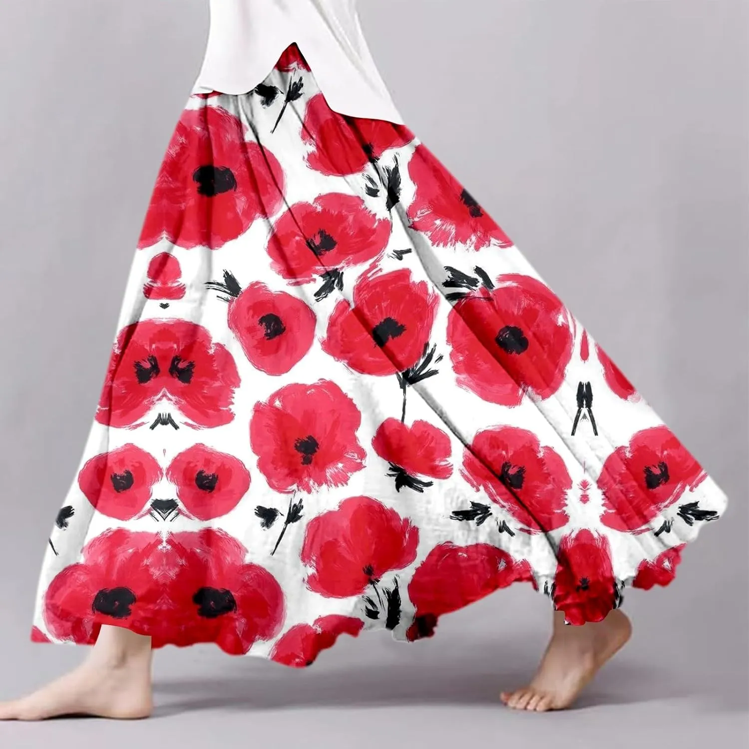 Pleated Skirts for Women Casual Elastic Waisted Summer 2025 A Line Flowy Skirts Floral Print Boho Beach Long Maxi Skorts
