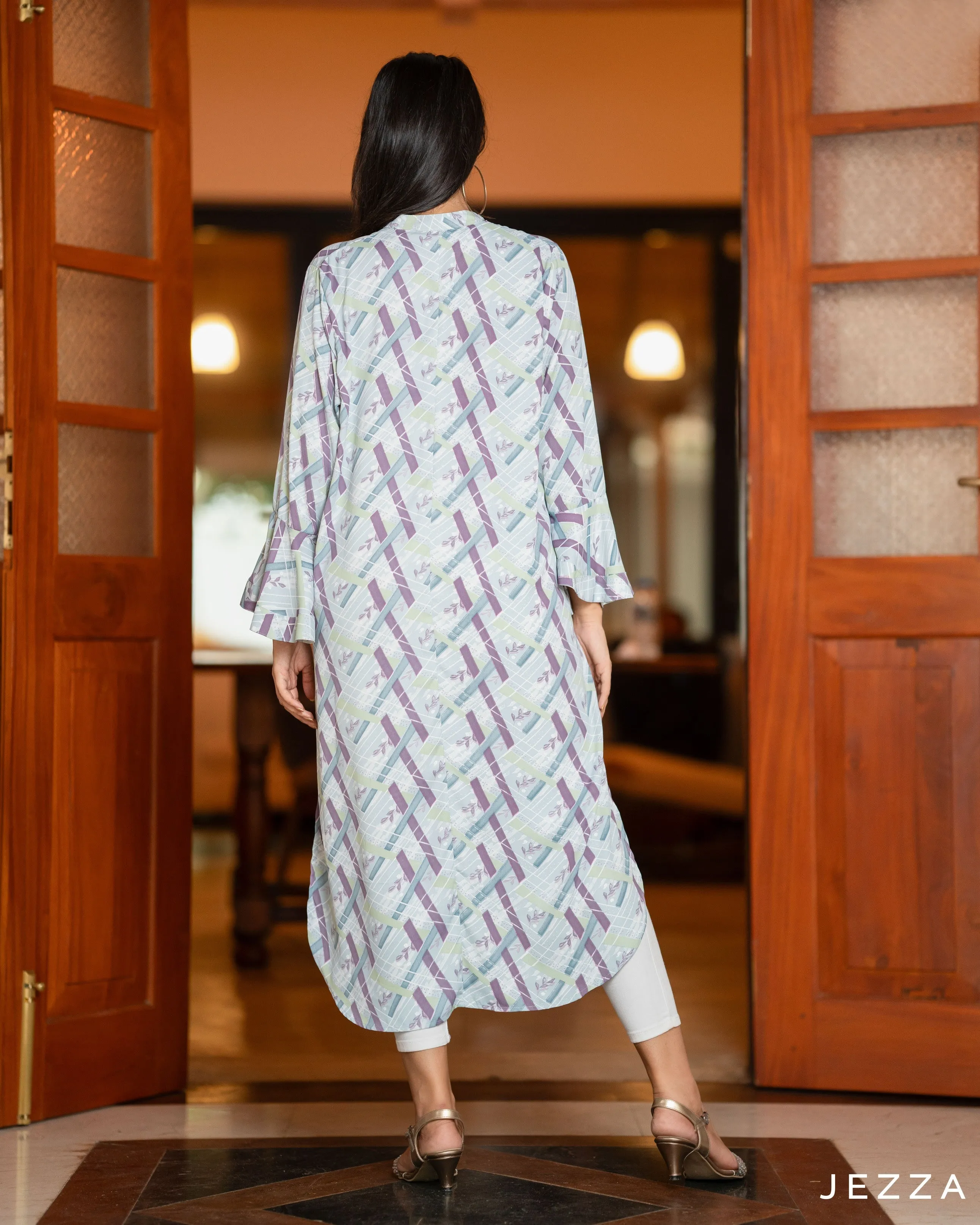 Printed Polyester Midi Top With Flared Sleeve 57601