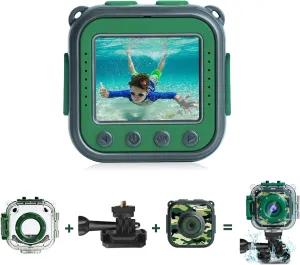 PROGRACE Kids Waterproof Camera for Boy Toys-Underwater Video Camera for Kids 1080P HD Camcorder Toy Gift Boys 3 4 5 6 7 8 9 10 11 12 Year Old Vlogging YouTube Children Digital Camera Build-in Games