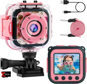 PROGRACE Kids Waterproof Camera Girls - Kids Video Camera Underwater 1080P HD Children Camcorder Digital Camera for Girls Holidays Birthday Toys Gifts 3 4 5 6 7 8 9 10 11 12 Year Old