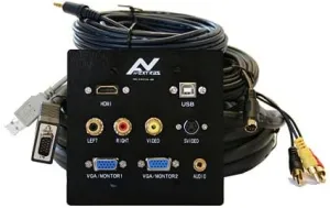 Projector Wall Plate With 10m Cables: USB, HDMI, VGA - Aluminum Wall Mount - For Projectors, Computers, Gaming Consoles