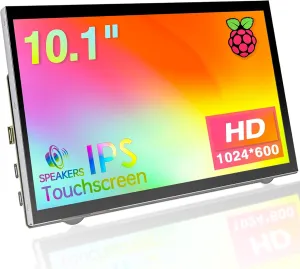 Raspberry Pi Screen, 10.1" Touchscreen Monitor 1024x600 HDMI Monitor LCD IPS Screen, Bulit in Dual Speakers for Raspberry Pi 400/4/3/2/Zero/B/B  Jetson Nano Win11/10/8/7, Plug and Play