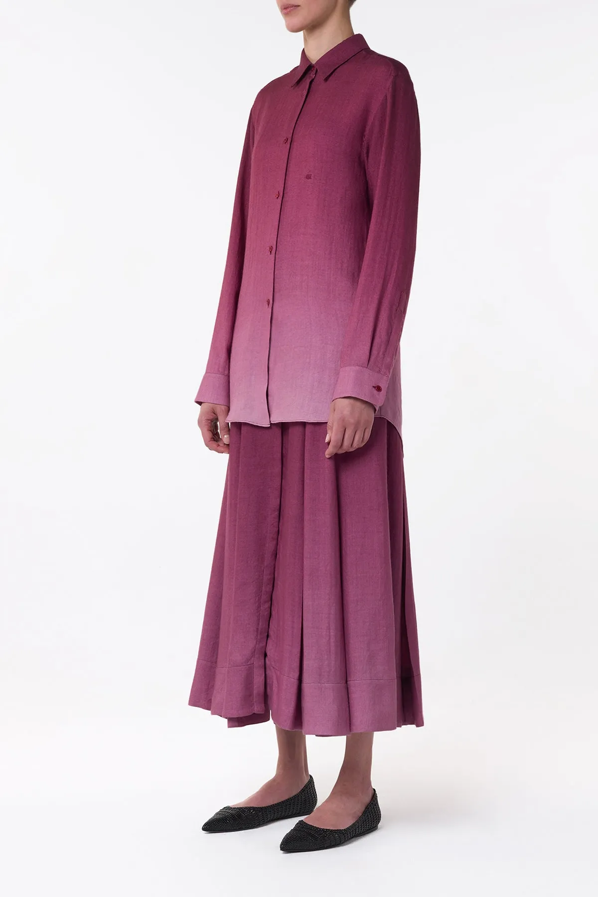 Reyes Shirt in Bordeaux Cashmere Silk Herringbone