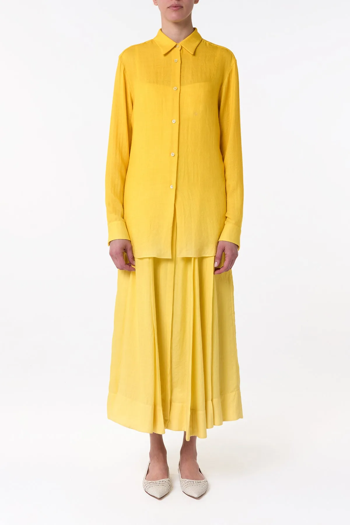 Reyes Shirt in Cadmium Yellow Cashmere Silk Herringbone