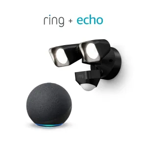 Ring Smart Lighting  Floodlight, Wired, Outdoor Motion-Sensor Security Light, Black   Echo (4th Gen) - Charcoal