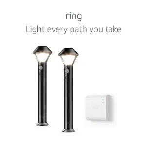 Ring Smart Lighting  Pathlight, Battery-Powered, Outdoor Motion-Sensor Security Light, Black (Starter Kit: 2-pack)