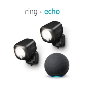 Ring Smart Lighting  Spotlight, Battery-Powered, Outdoor Motion-Sensor Security Light, Black (2-pack)   Echo (4th Gen)