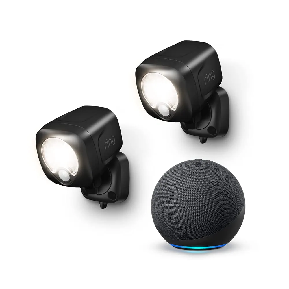 Ring Smart Lighting  Spotlight, Battery-Powered, Outdoor Motion-Sensor Security Light, Black (2-pack)   Echo (4th Gen)