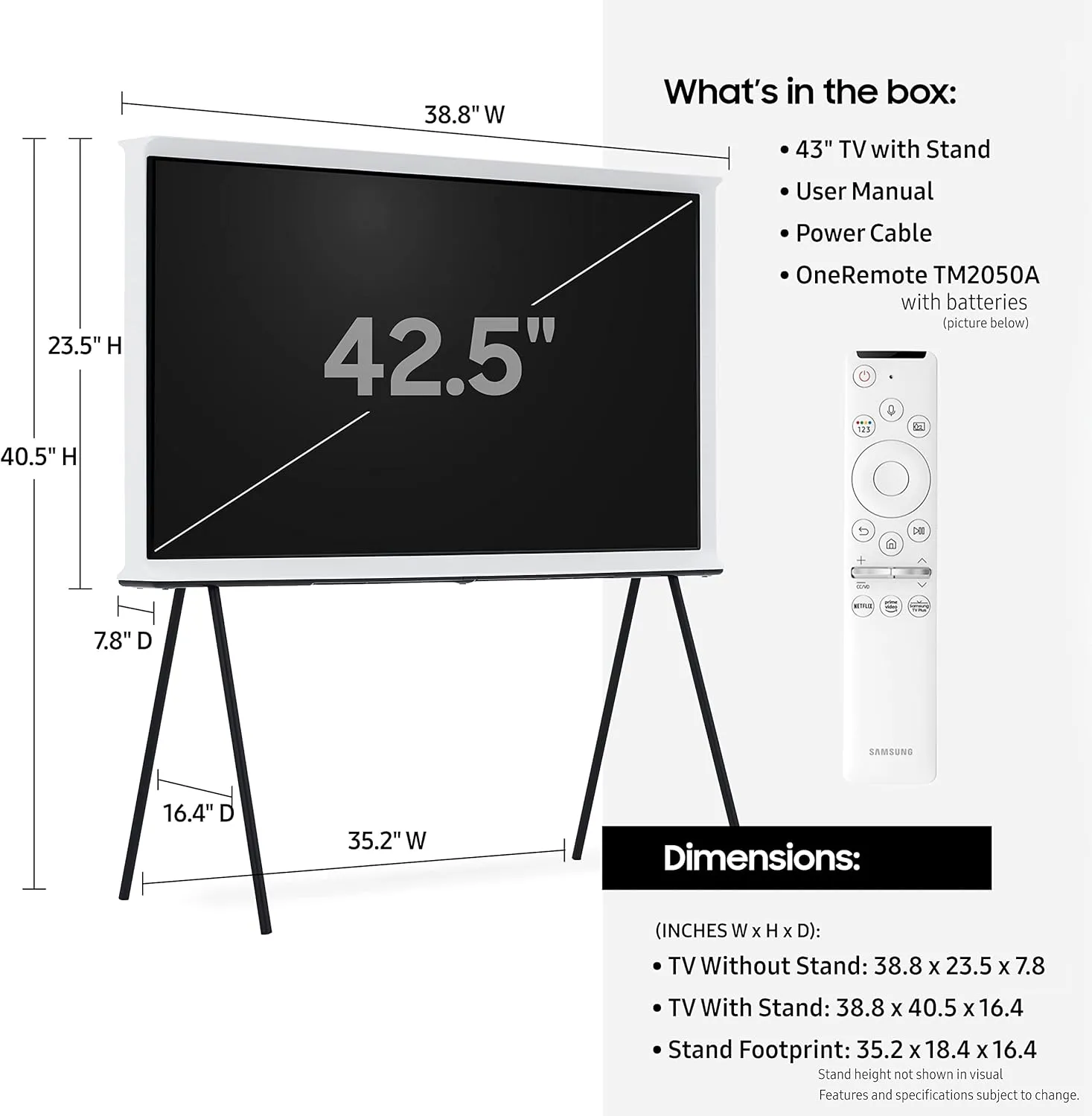 SAMSUNG 43-inch Class Serif QLED - 4K UHD Quantum HDR 4X Smart TV with Alexa Built-in (QN43LS01TAFXZA)