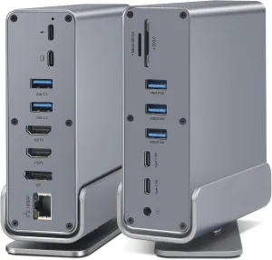 SAOSAOLINK USB-C Hub, 16-in-1 USB C Docking Station with Dual 4K HDMI, DisplayPort, 7 USB Ports, 1 Gbps Ethernet, 100W Power Delivery, Audio Port, and SD/TF Card Readers for MacBook & Windows Laptops