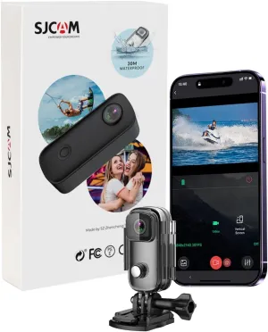 SJCAM C100  Mini WiFi Action Camera 4K30fps Pocket Sized Wearable Body Camera, Magnetic, APP Control, Underwater Small Vlog Helmet Mount Kits SD Card, Weighs 1oz, 2.4 * 1 * 0.6 inch