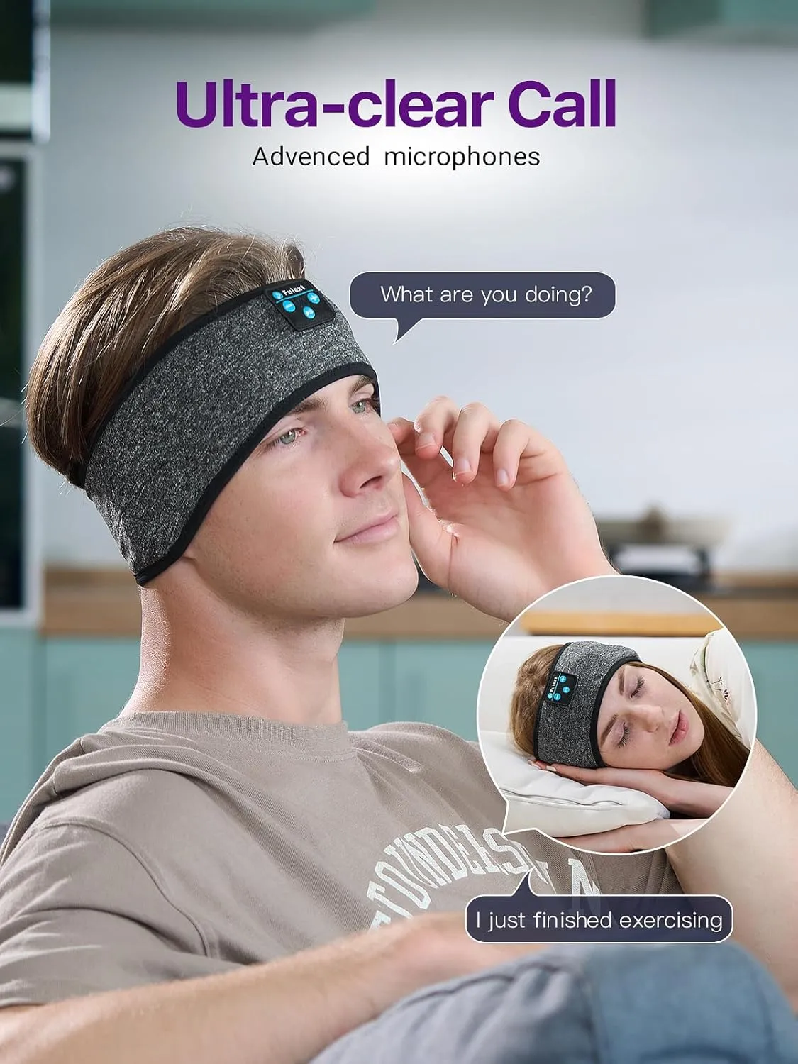 Sleep Headphones Bluetooth Headband,Sleeping Headphones Sports Headband, Long Time Play Sleeping Headsets with Built in Speakers Perfect for Workout,Running,Yoga