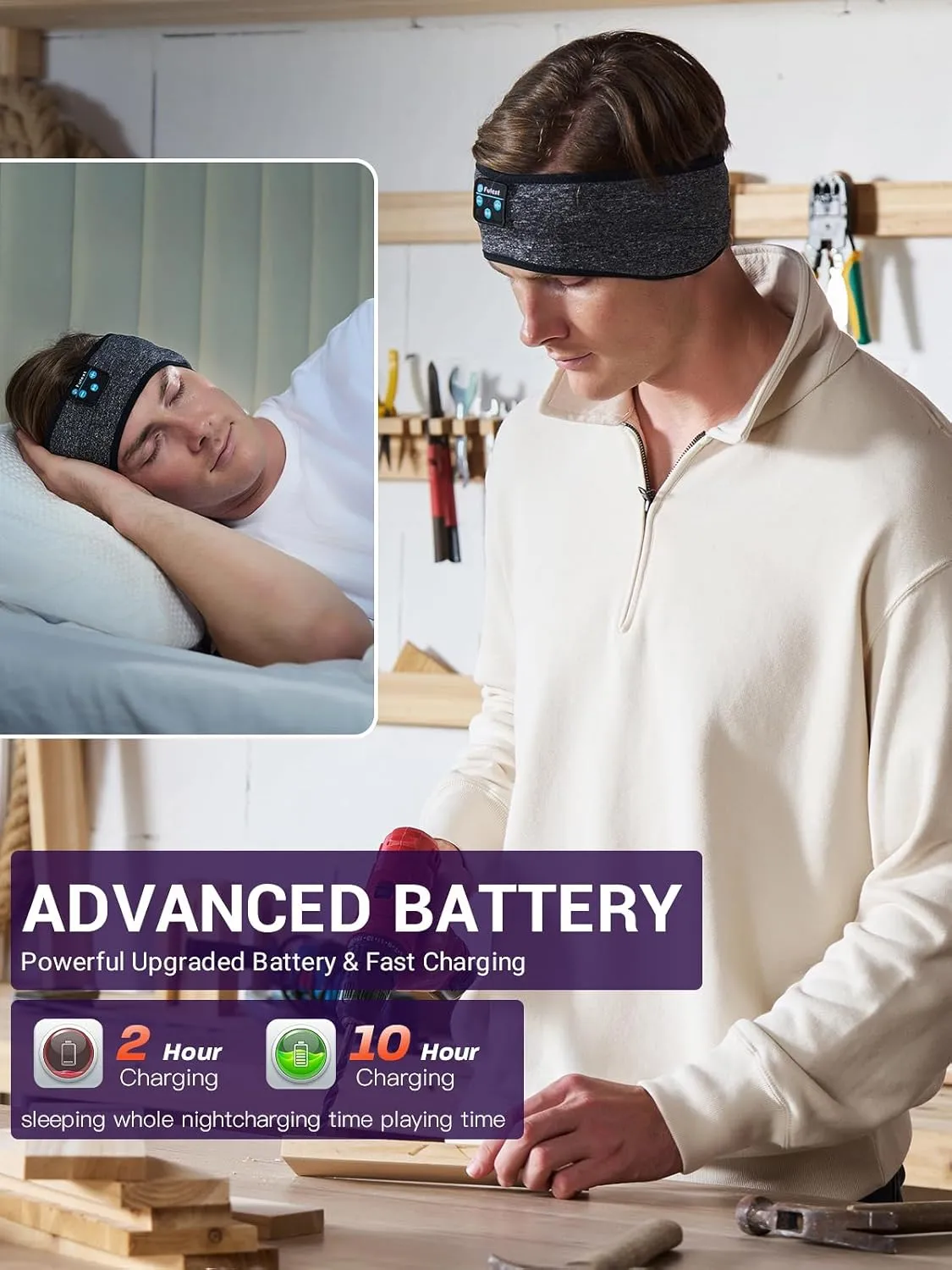 Sleep Headphones Bluetooth Headband,Sleeping Headphones Sports Headband, Long Time Play Sleeping Headsets with Built in Speakers Perfect for Workout,Running,Yoga