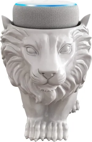 Smart Speaker Table Stand (Lion) - Decorative Holder for Amazon Echo Dot or Google Home Mini - Portable Design, No Sound or Microphone Interference - Durable Poly-Resin