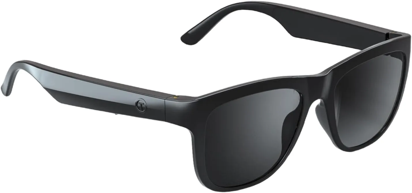 Smart Sunglasses Bluetooth, Audio Glasses for Men Women with Speaker & Mic, UV400 Polarized Lens, Open Ear Music, MFB Buttons Control Voice Assistant, up to 200 Hours of StandbyBlack
