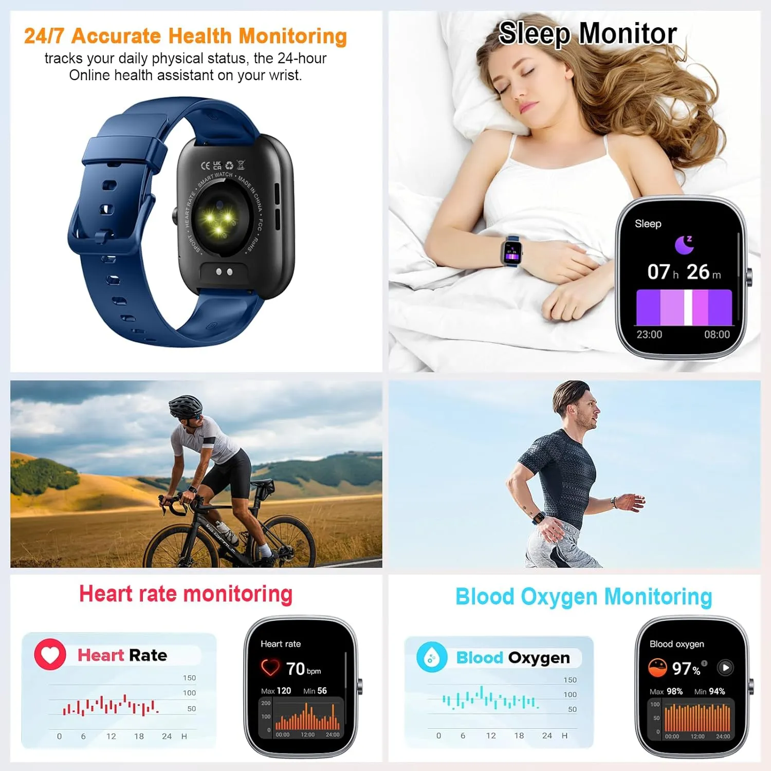 Smart Watch for Men Women (Answer/Make Call), 1.91"HD Smartwatch 2024 Fitness Activity Tracker, 110  Sports IP68 Waterproof, Heart Rate/Sleep Monitor/Pedometer/Calories, Fitness Watch for Android iOS