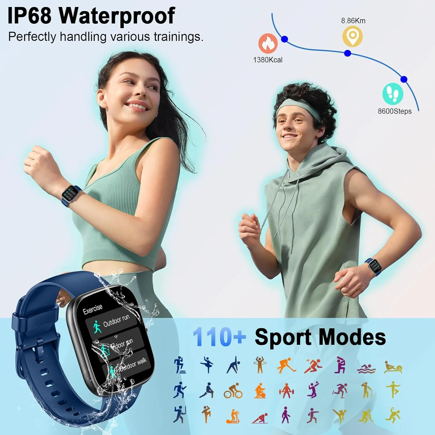 Smart Watch for Men Women (Answer/Make Call), 1.91"HD Smartwatch 2024 Fitness Activity Tracker, 110  Sports IP68 Waterproof, Heart Rate/Sleep Monitor/Pedometer/Calories, Fitness Watch for Android iOS