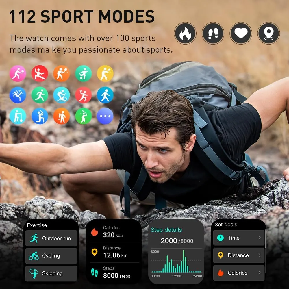Smart Watch for Men Women(Answer/Make Call), 2025 New Smartwatch 1.96" HD Fitness Watch with 110  Sport Modes, Heart Rate, Sleep Monitor, Pedometer, IP68 Waterproof Activity Tracker for Android iOS