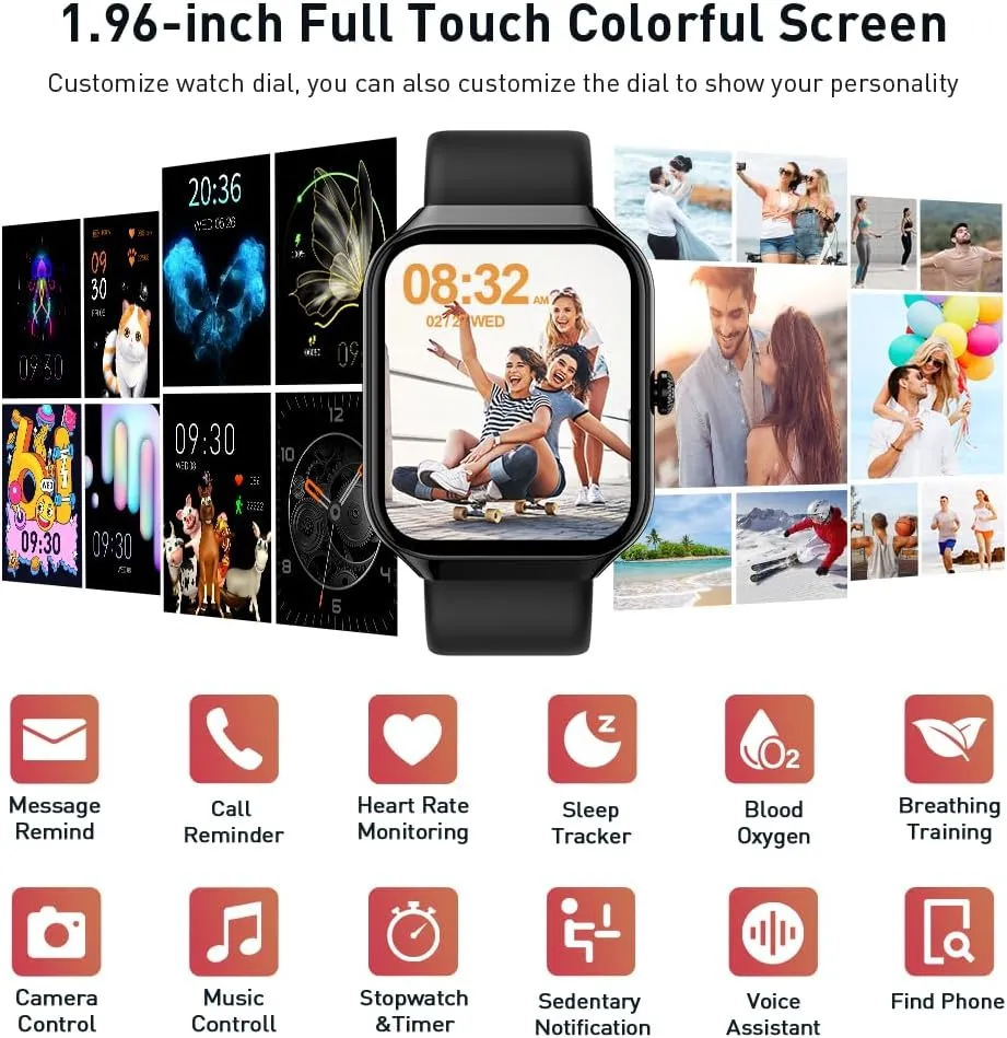 Smart Watch for Men Women(Answer/Make Call), 2025 New Smartwatch 1.96" HD Fitness Watch with 110  Sport Modes, Heart Rate, Sleep Monitor, Pedometer, IP68 Waterproof Activity Tracker for Android iOS