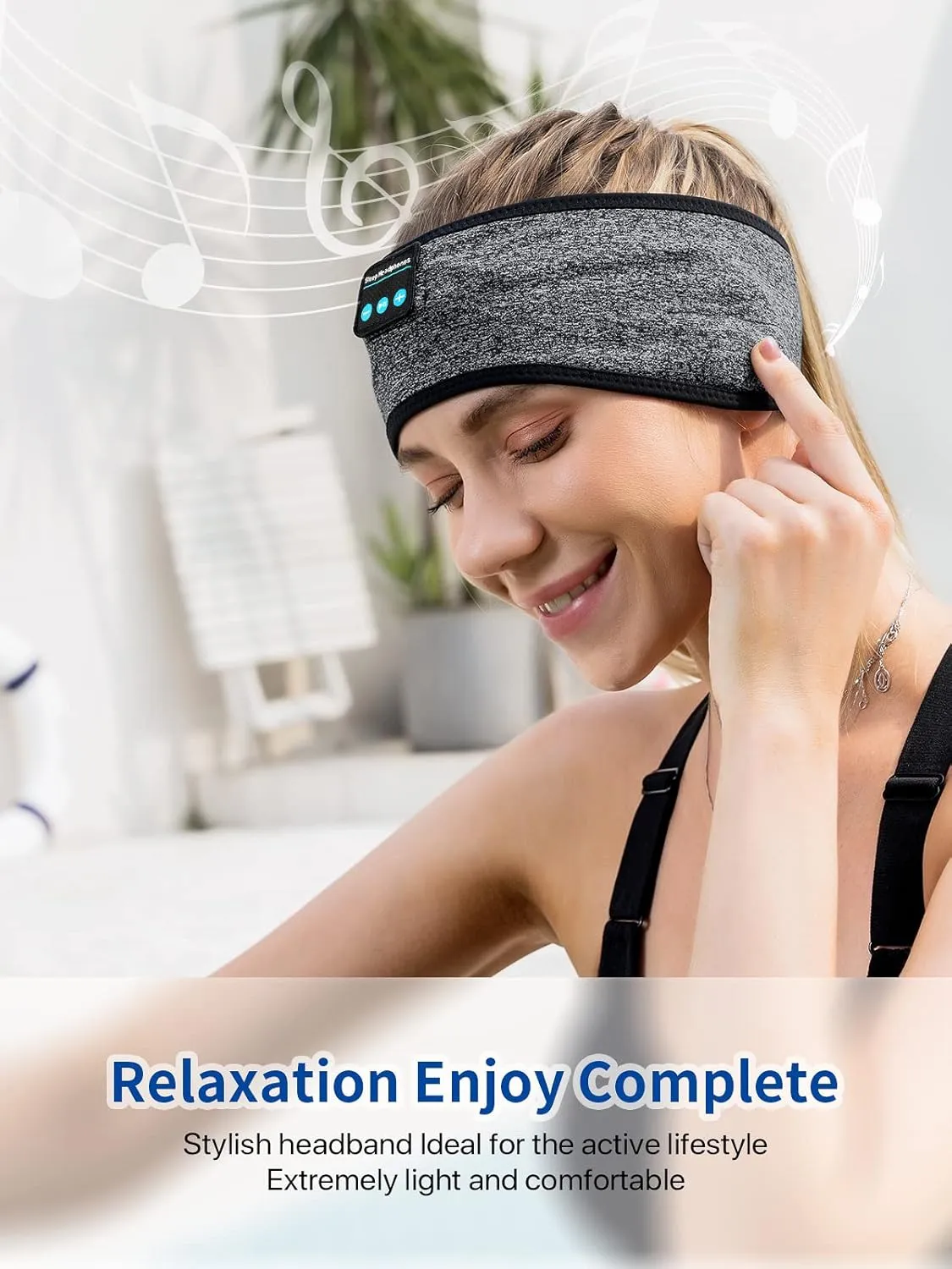Sports Headband, Adjustable Wireless Headband Headphones, Long Time Play Headphone Band with Built in Speakers Perfect for Sleep,Workout,Running,Yoga,Travel,Insomnia