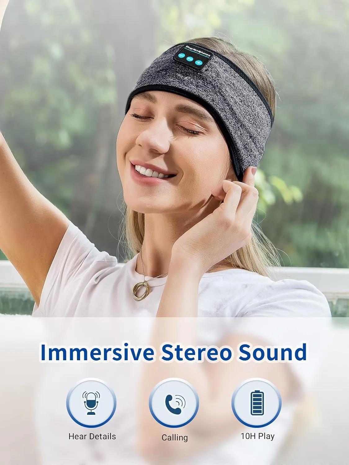 Sports Headband, Adjustable Wireless Headband Headphones, Long Time Play Headphone Band with Built in Speakers Perfect for Sleep,Workout,Running,Yoga,Travel,Insomnia