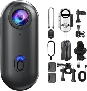 Stallionframes 4k Mini Handsfree Bodycam, Thumb Cameras, Wearable Sports Cam with Waterproof Case and 360 Rotationspring Clip, Thumb Action Cam for Cycling, Diving, Travel (Black-Advanced)