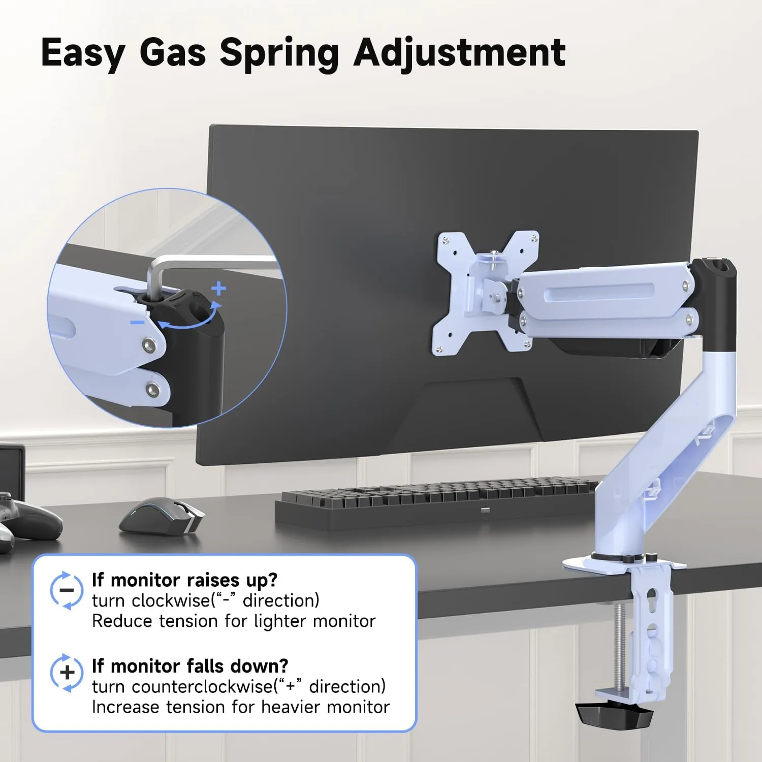 Suptek Monitor Mount Gas Spring Monitor Arm Desk Mount Fully Adjustable Fits 17-32inch Monitors Weight Capacity up to 22 lbs,Blue(MD8BLUE)