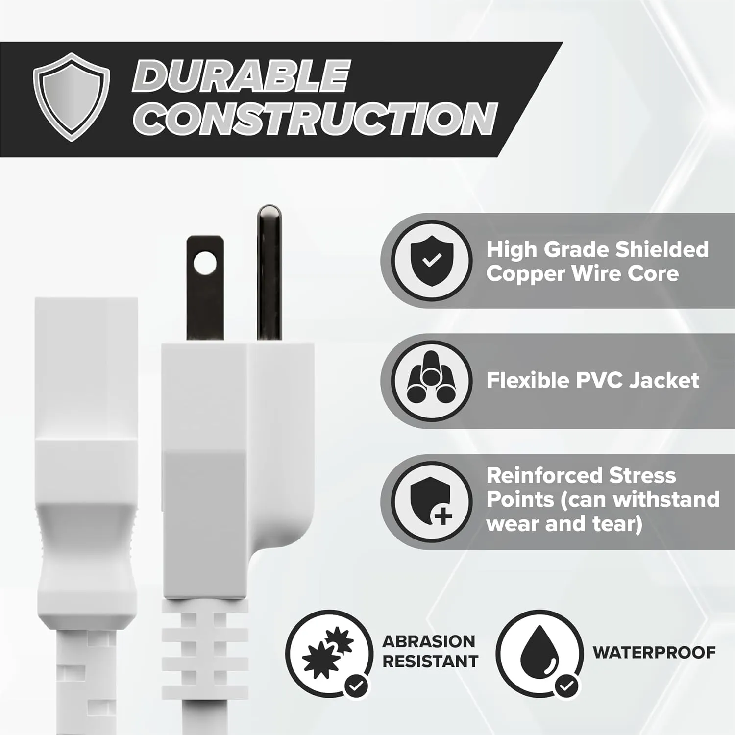 THE CIMPLE CO 25 Feet - 3 Prong AC Power Cable for Computer, Medical, Server, & Desktop - 25 ft Three Prong Power Supply Cord - C13 Power Cord - NEMA 5-15P to C13 / IEC 320-25 Foot (7.5 Meter), White