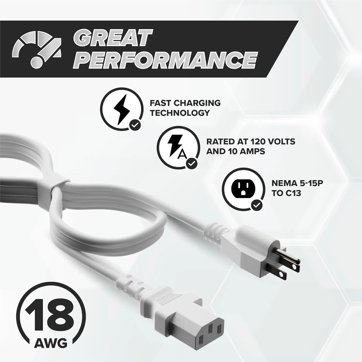 THE CIMPLE CO 25 Feet - 3 Prong AC Power Cable for Computer, Medical, Server, & Desktop - 25 ft Three Prong Power Supply Cord - C13 Power Cord - NEMA 5-15P to C13 / IEC 320-25 Foot (7.5 Meter), White