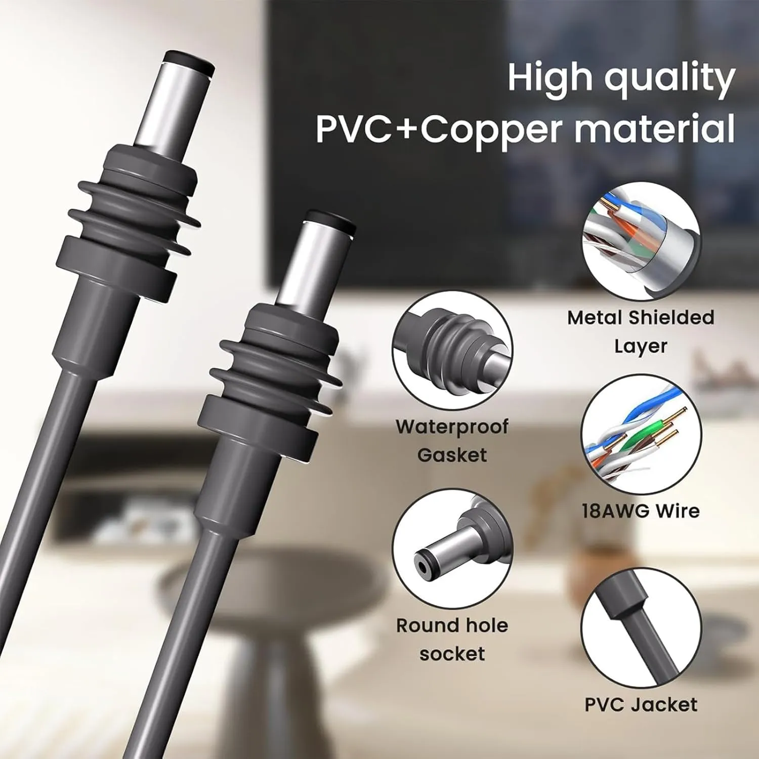 Topyond DC to DC Power Cable IP68 Watertight, 18AWG Wire Mini Power Extension Cord, Plug and Play, Dependable Outdoor Connection for Security Camera (5m/16.4FT)