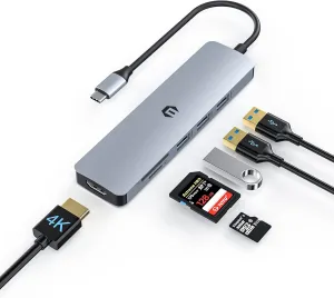 TOTU 6-in-1 USB C Hub, Type C Multiport Adapter Docking Station with 4K HDMI, USB 3.0/2.0 Ports, SD/TF Card Reader, Support for MacBook Pro Air, Surface Pro, iPad Pro