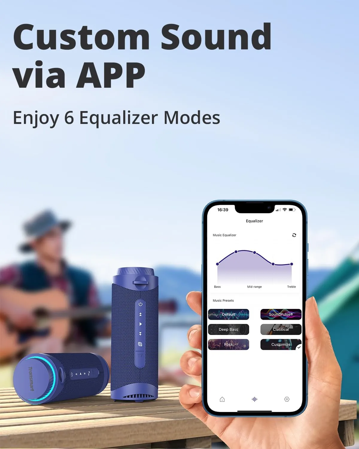 Tronsmart T7 Portable Bluetooth Speakers with 30W 360Surround Sound, Bluetooth 5.3, Enhanced Bass, Wireless Stereo Pairing, Custom EQ via APP, IPX7 Waterproof Speaker for Party, Home, Outdoor(Blue)