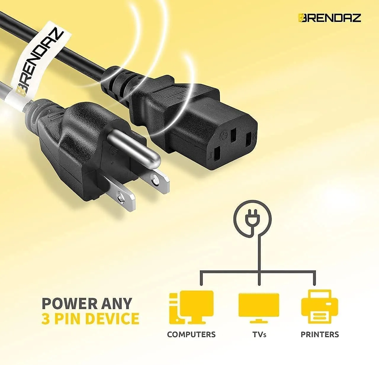 Universal AC Power Cable - 5 Pack- 1ft. 3 Prong PC Power Cord Replacement for Computer, Monitor, Scanner, Printer, TV- IEC 320 C13 to NEMA 5-15P, 18awg, 125V 10 Amp (1-Feet)