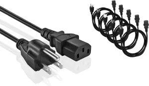Universal AC Power Cable - 5 Pack- 1ft. 3 Prong PC Power Cord Replacement for Computer, Monitor, Scanner, Printer, TV- IEC 320 C13 to NEMA 5-15P, 18awg, 125V 10 Amp (1-Feet)